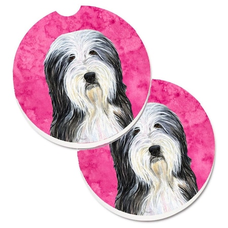 Carolines Treasures Pink Bearded Collie Set of 2 Cup Holder Car Coaster SS4773-PKCARC